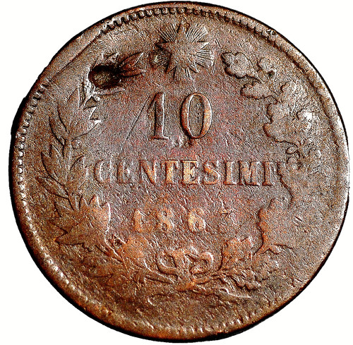 Italy centesimi 1863 - 10, km#